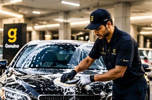 Mobile car wash in a car park