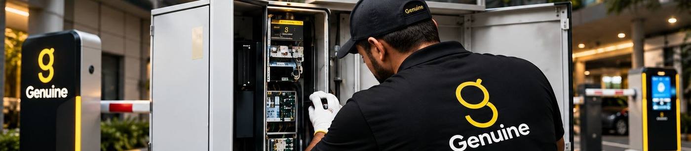 Genuine technician servicing a control cabinet