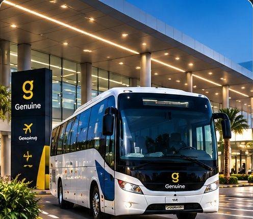 Genuine shuttle bus at a terminal