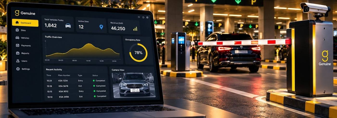 Genuine parking management dashboard on a laptop
