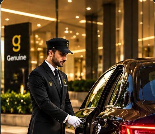 Genuine valet attendant opening a car door